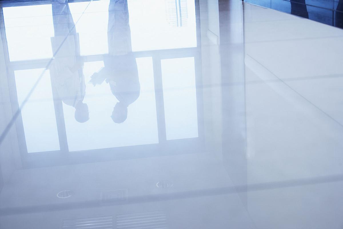 Reflection of figures in a window