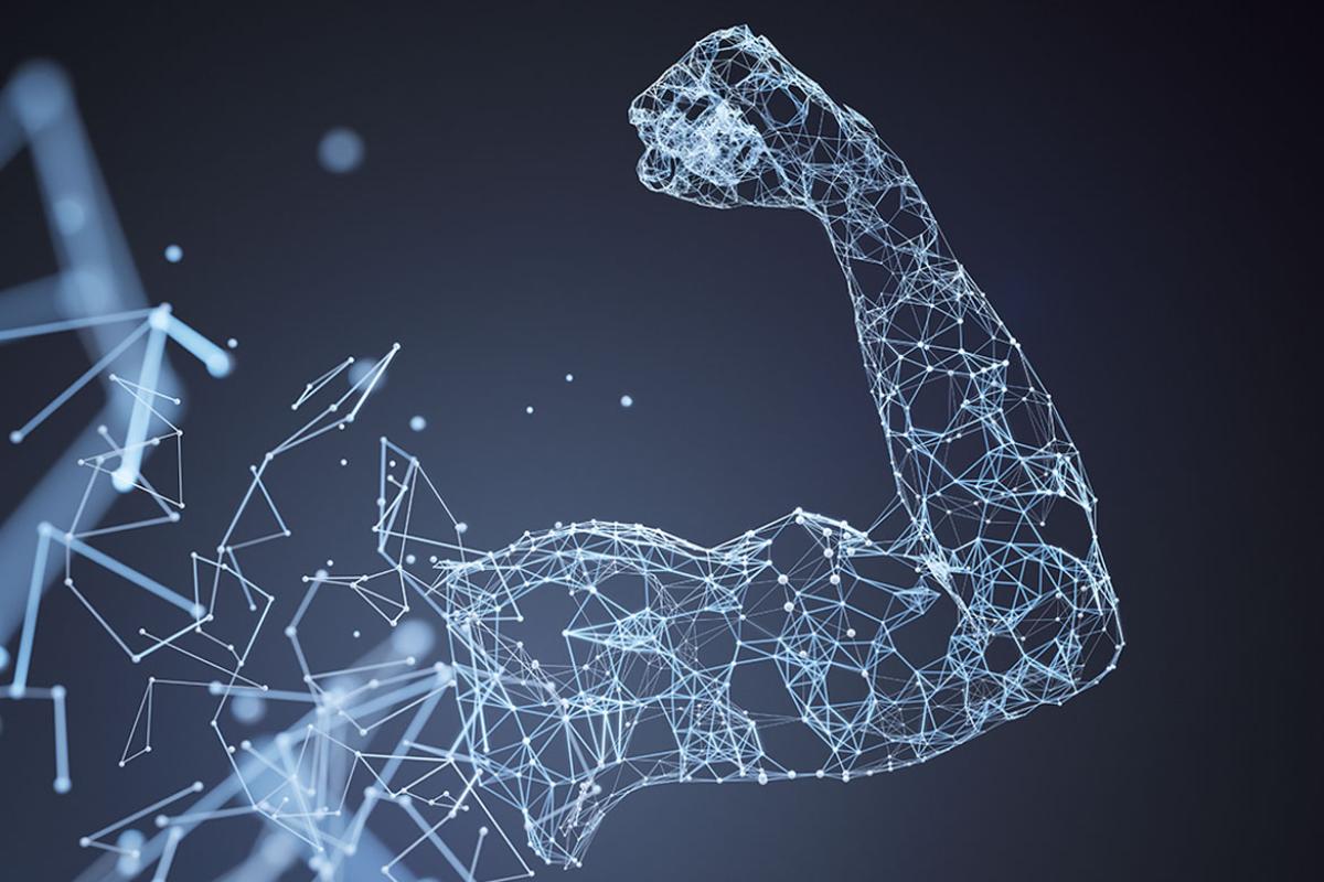 Data points shaped to form a human arm muscle flexing