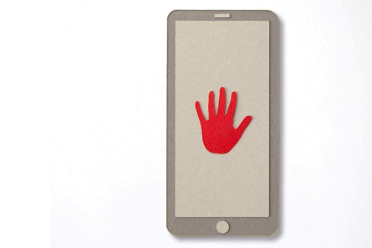 Mobile phone with paper hand