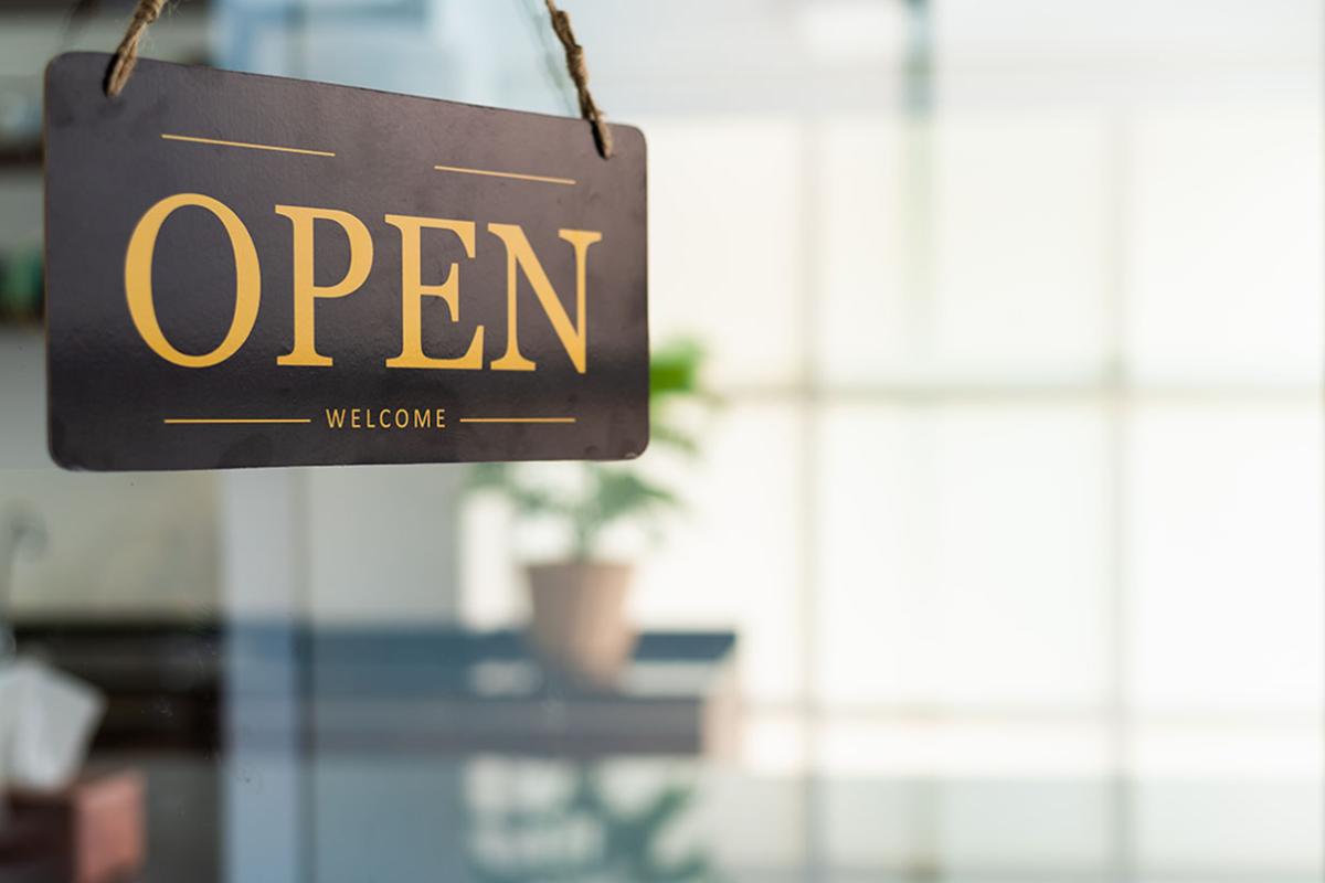Open sign in a storefront window