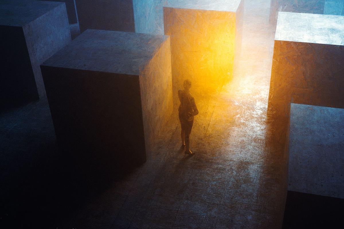 Figure in a dark maze