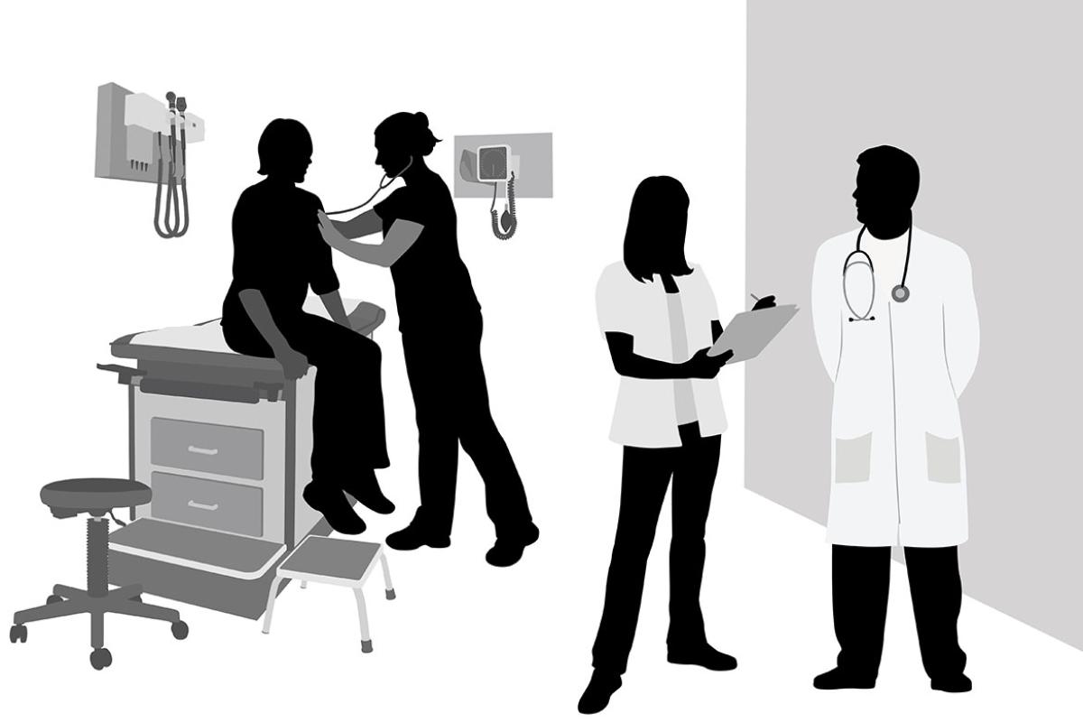 Figures in a physician's office