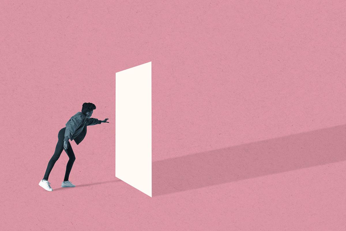 Person reaching for a door