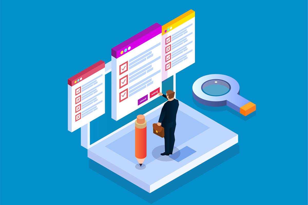 Graphic concept of a person taking an online test