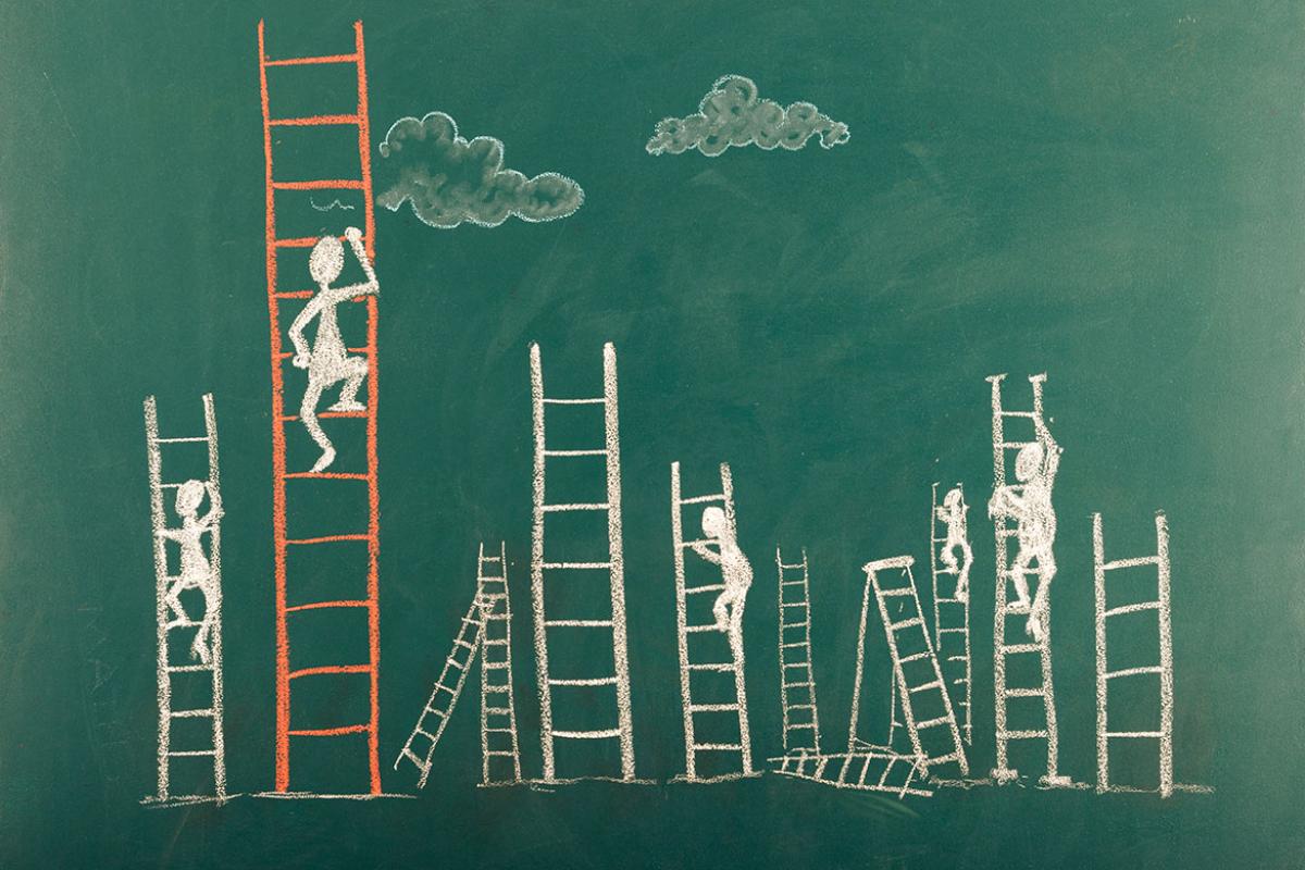 Figures climbing ladders