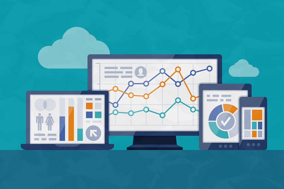 Graphic of statistics and analysis on digital devices