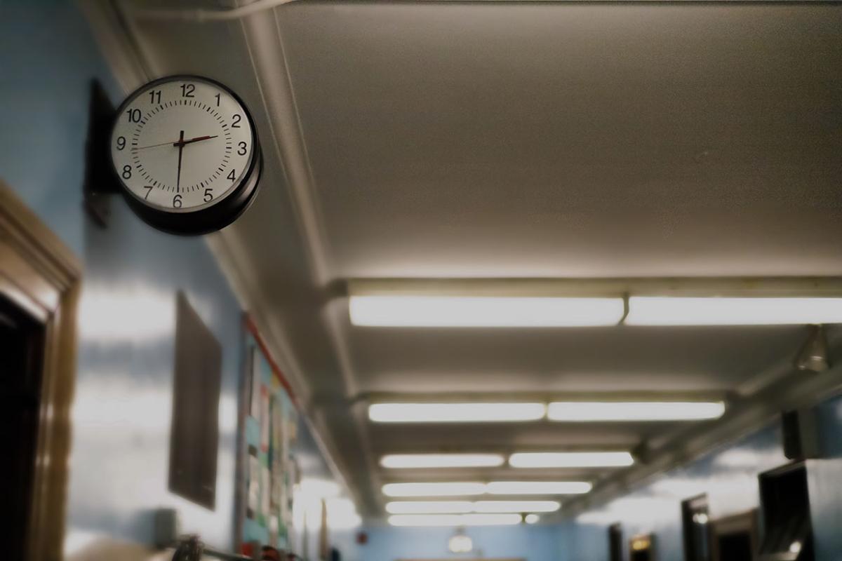 Clock in a hallway