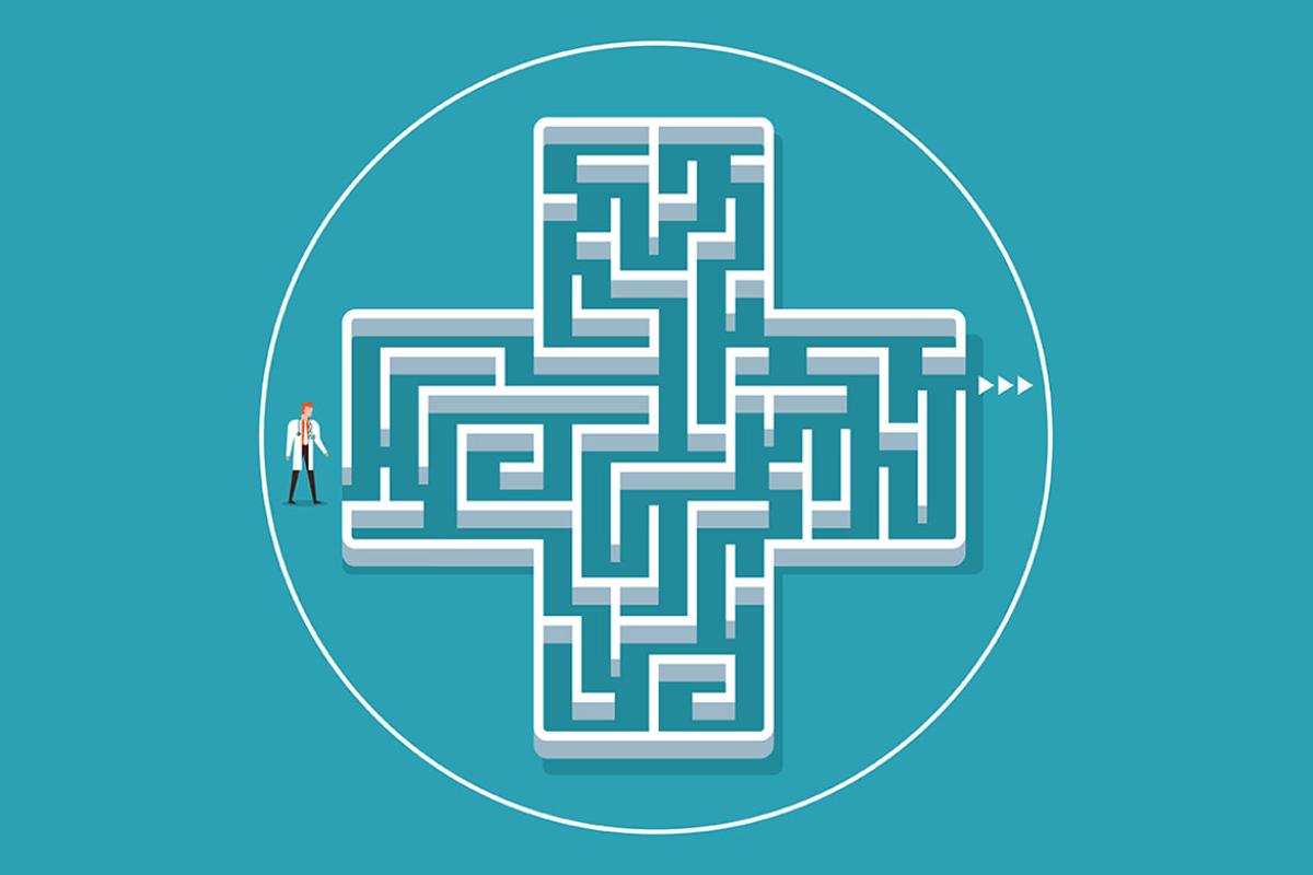 Figure about to enter a maze