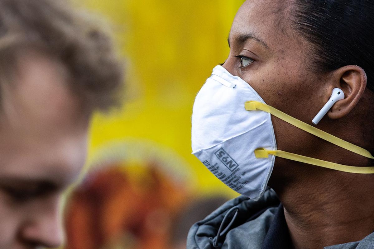 Profile of person wearing an N95 mask