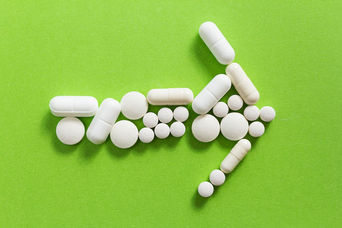 Medicines arranged as arrow symbol 