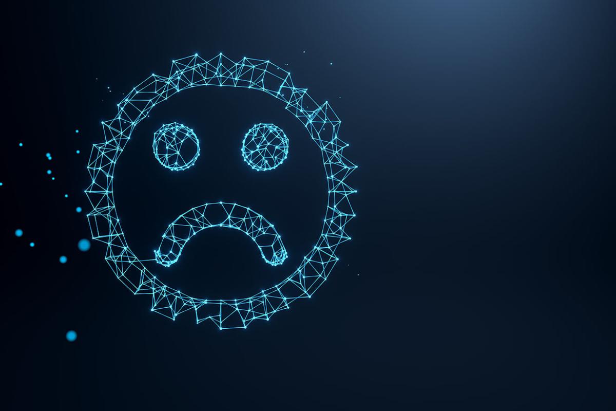 Plexus objects shaping sad emoticon