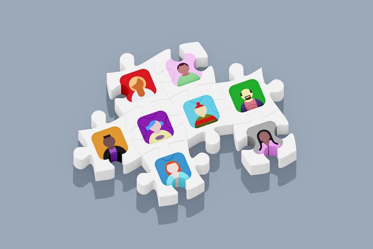 Puzzle pieces with faces
