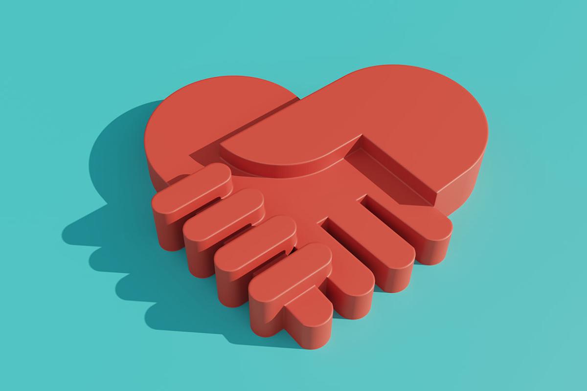 Clasped hands in the shape of a heart