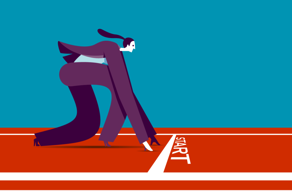 Figure at a race track start line