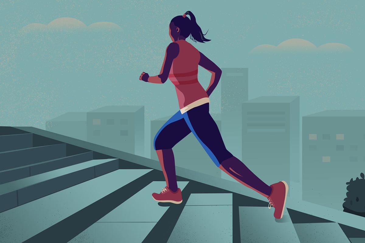 Figure running up stairs