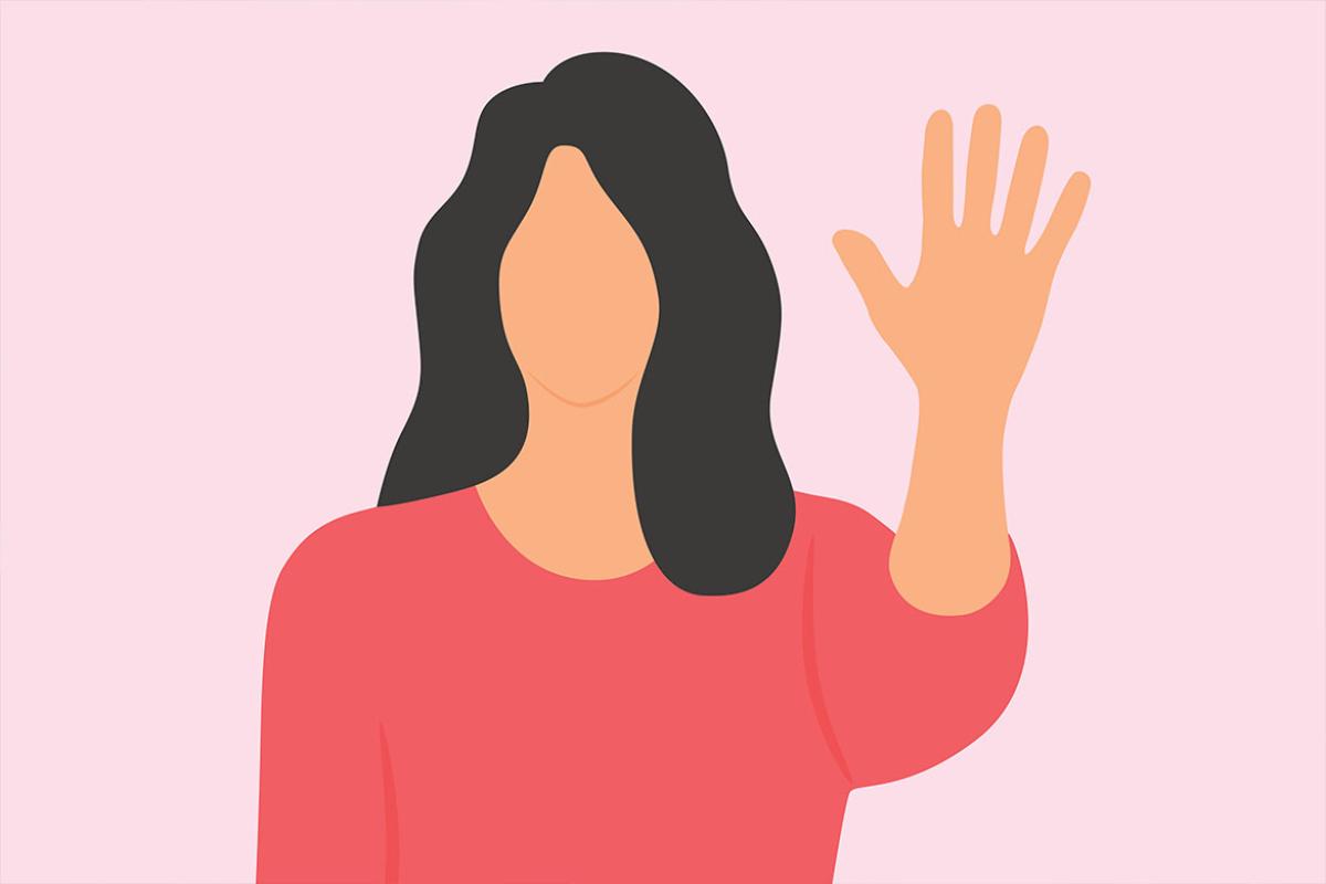 Figure with open palm in a stop sign gesture