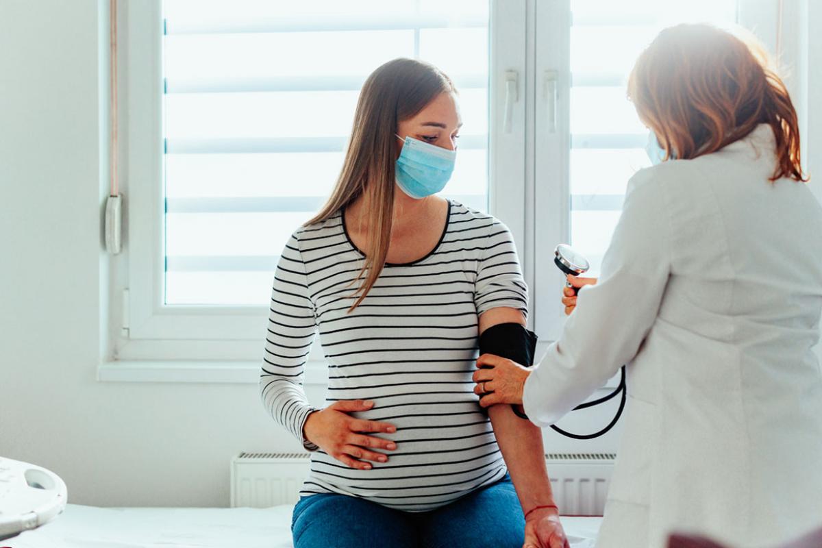 Pregnant patient and physician