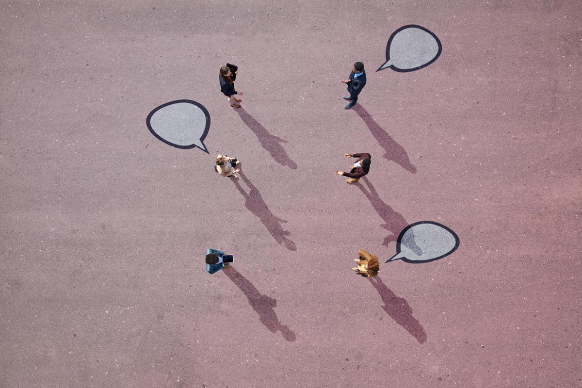 Group of people on various painted tarmac surface
