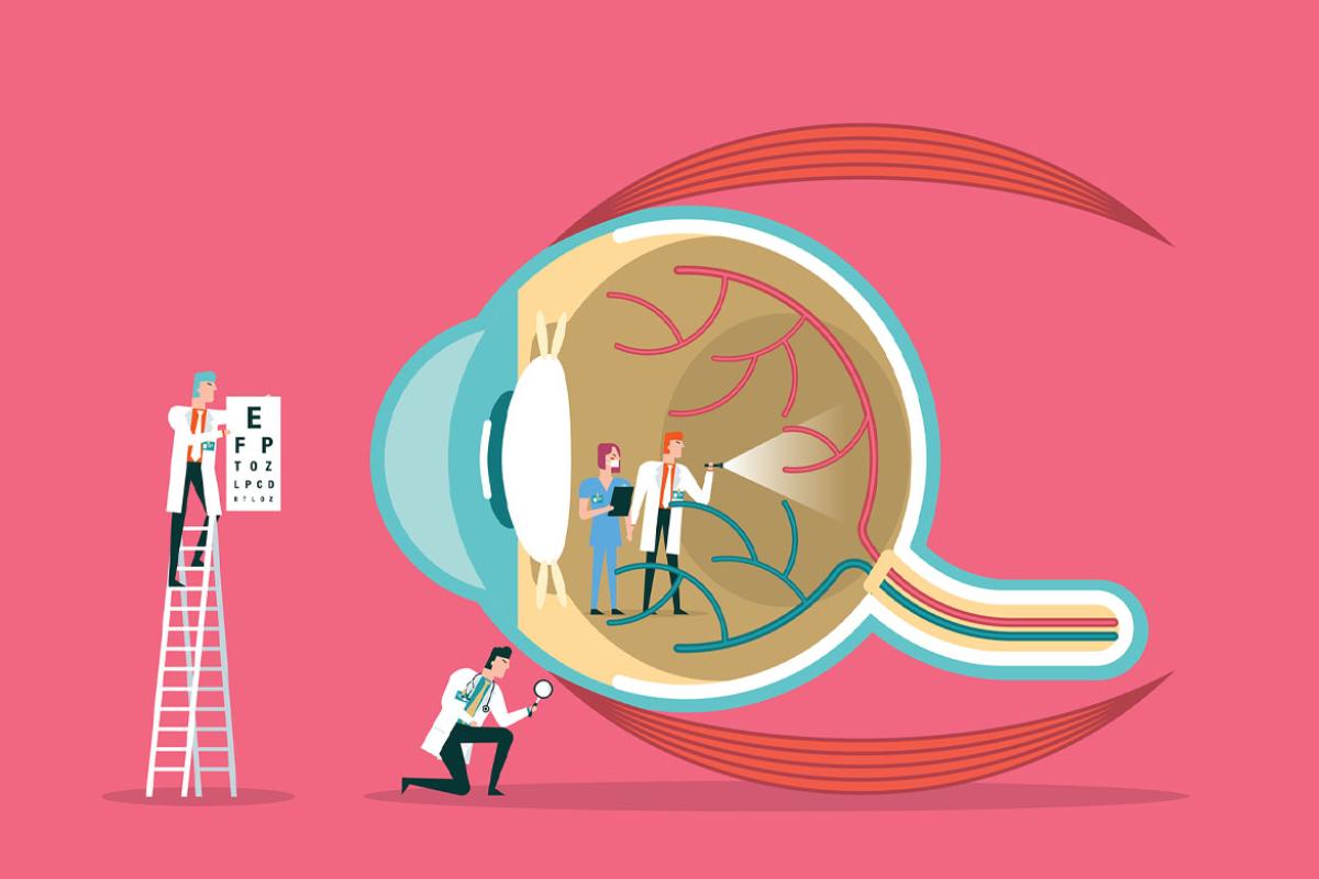 Team of doctors diagnose human eye