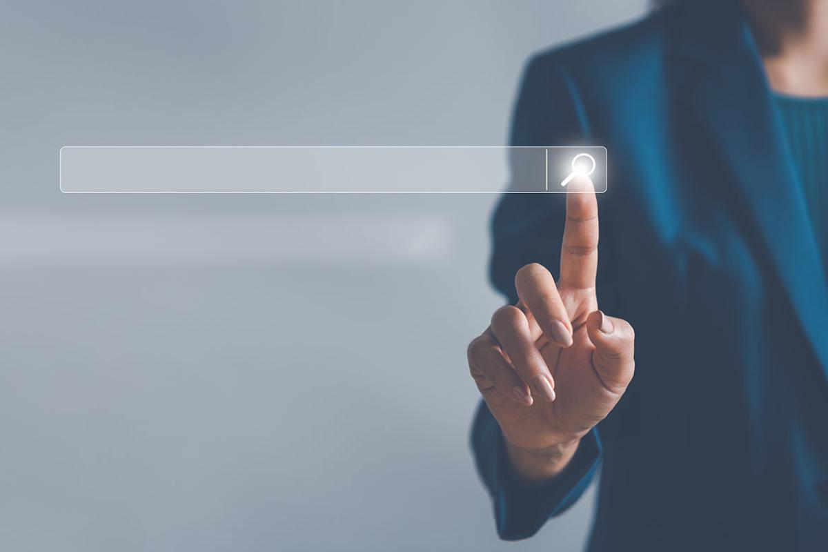 Finger on a virtual search button