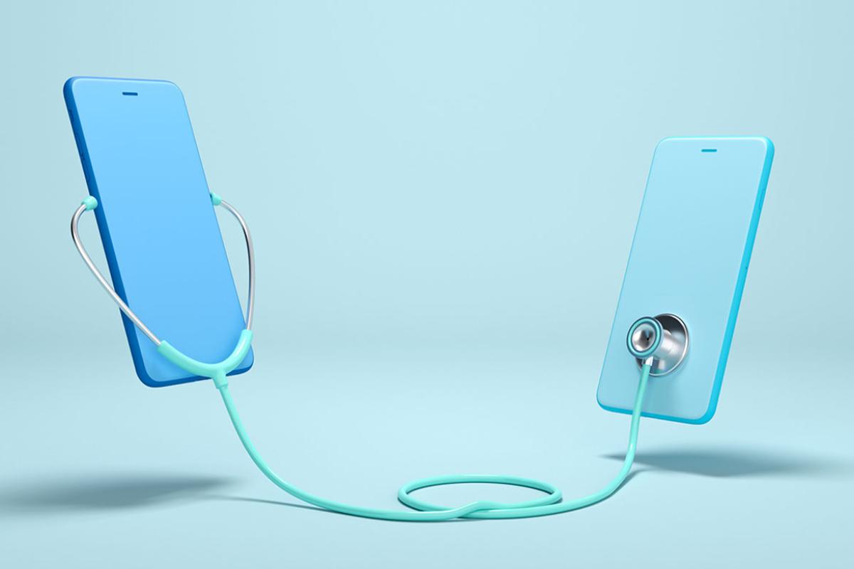 Smartphones connected by stethoscope