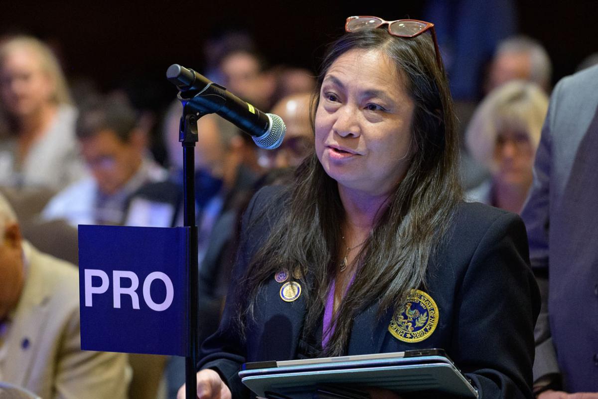 Delegate speaking at the 2023 Annual Meeting