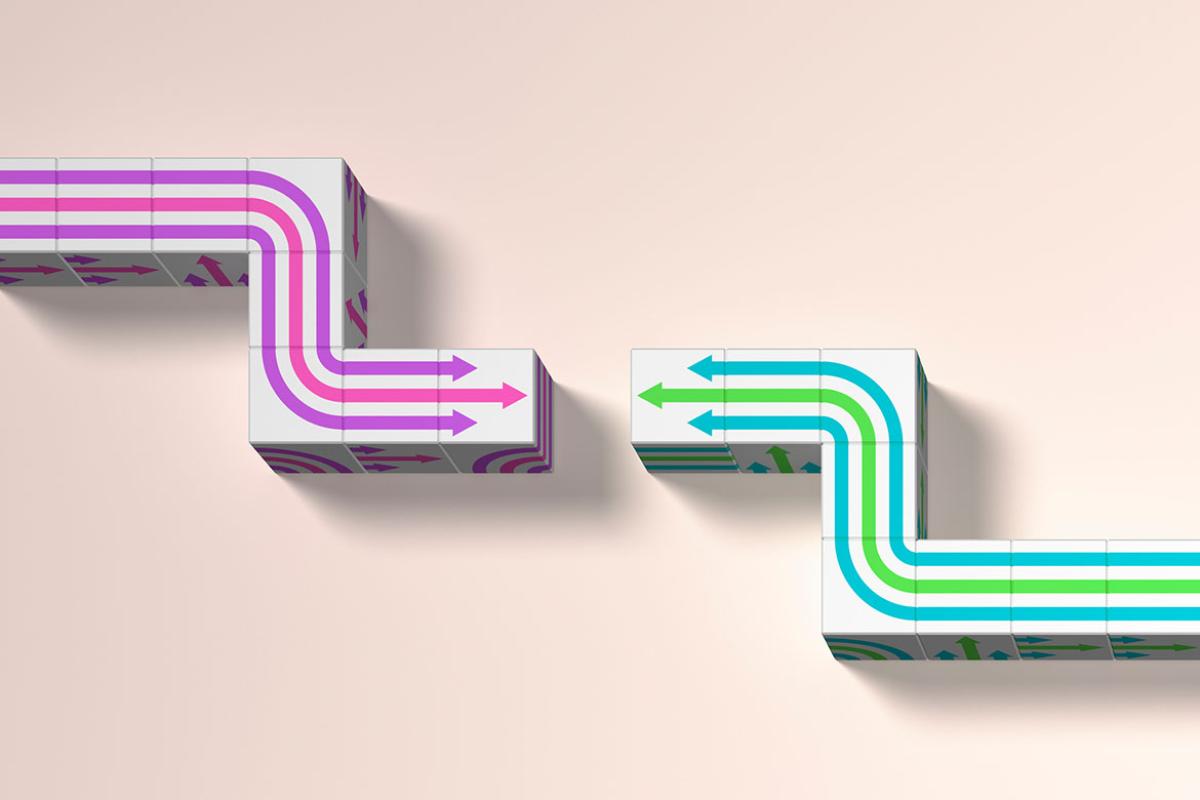 Conflicting combined dice-shaped arrows