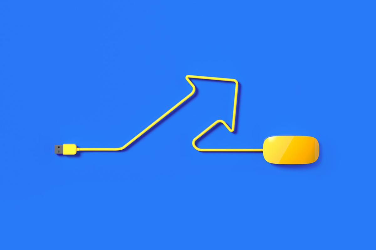 Mouse cable forming an arrow symbol
