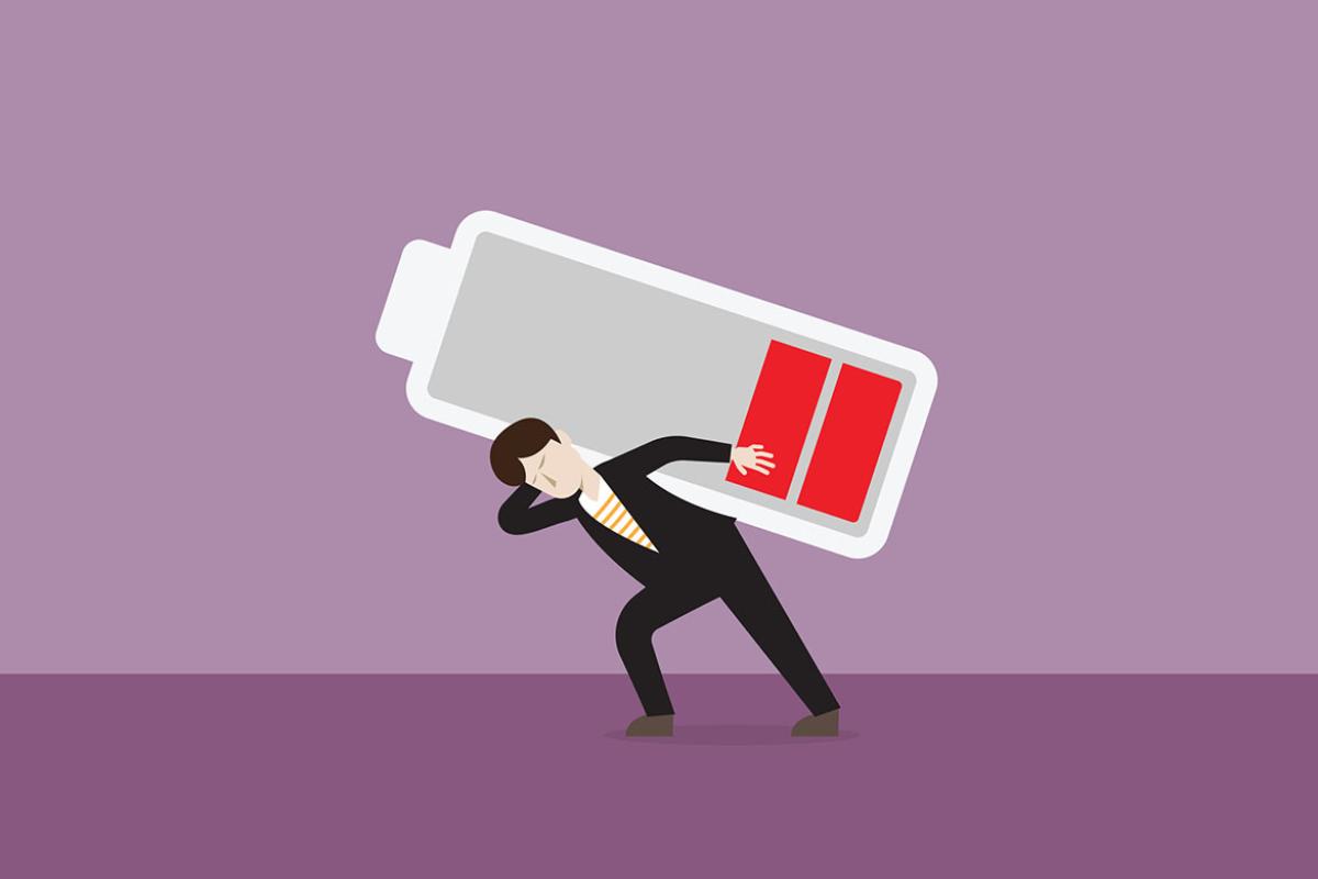 Person carrying a low battery on their back