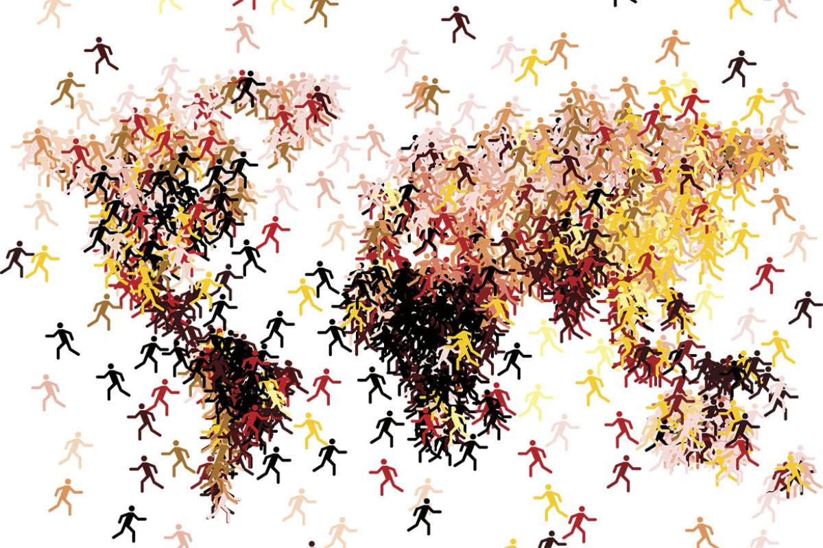 World map formed by moving people