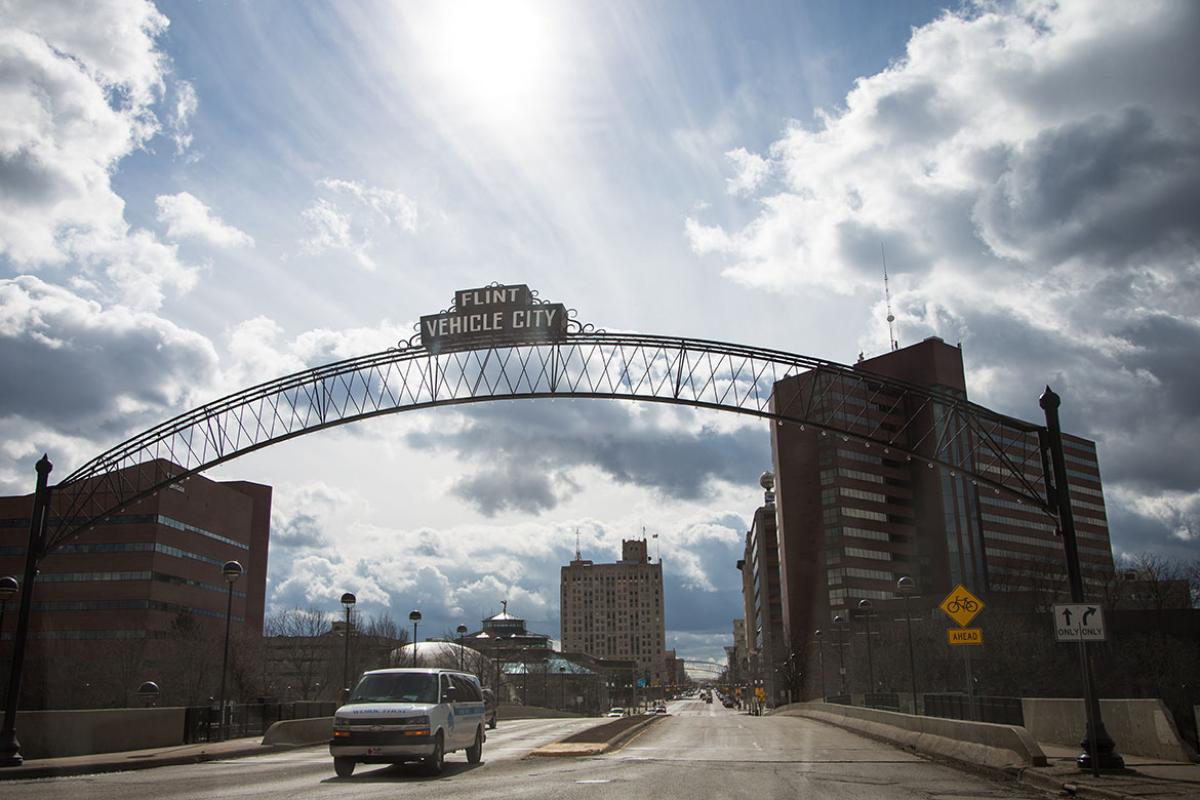 Street archway sign in Flint, Michigan