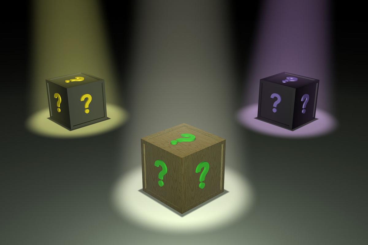 Three boxes covered in question marks