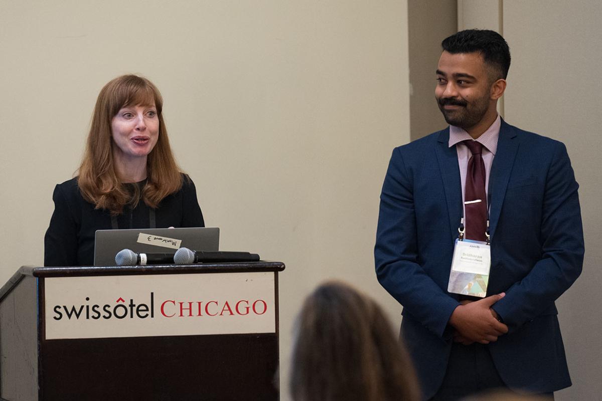 Kirstyn E. Brownson, MD, and Sri Radhakrishnan at the AMA ChangeMedEd conference