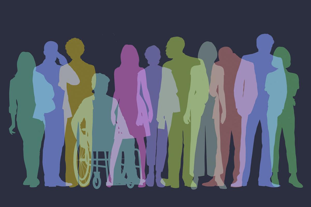 Overlapping silhouettes of professional or business people