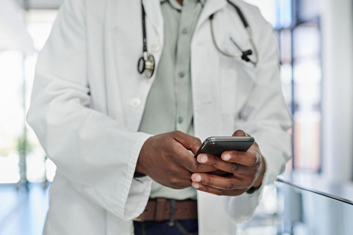 Physician using a smart phone