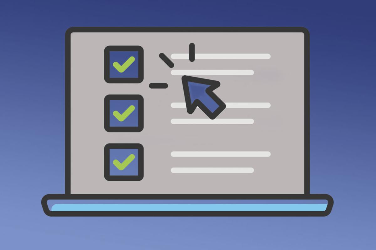 Laptop with arrow and check boxes