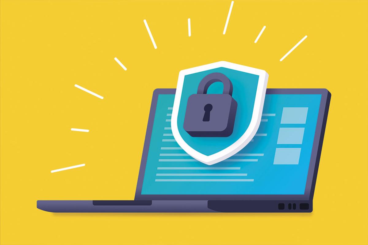 Security lock and shield over a laptop 