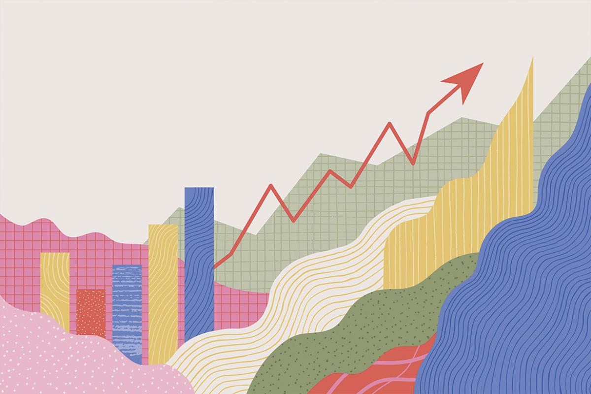 Graph of a landscape with an arrow extending upward
