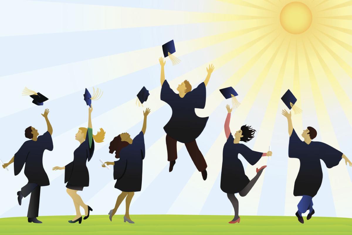 Group of graduates in celebration on graduation day