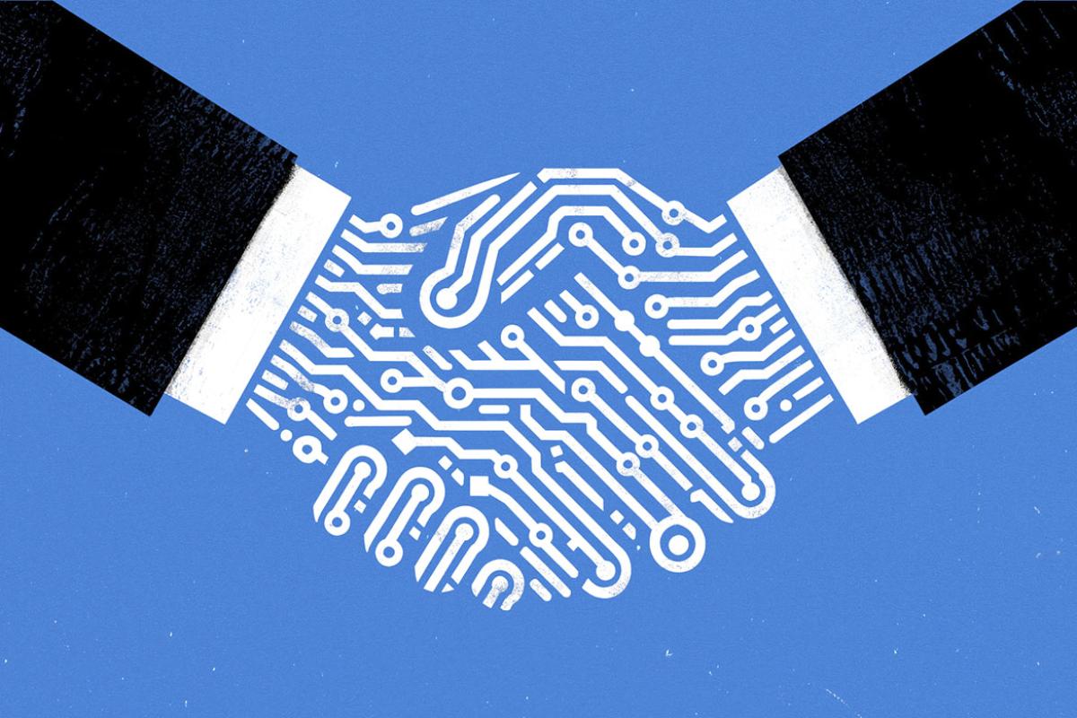 Hand shake with digital hands
