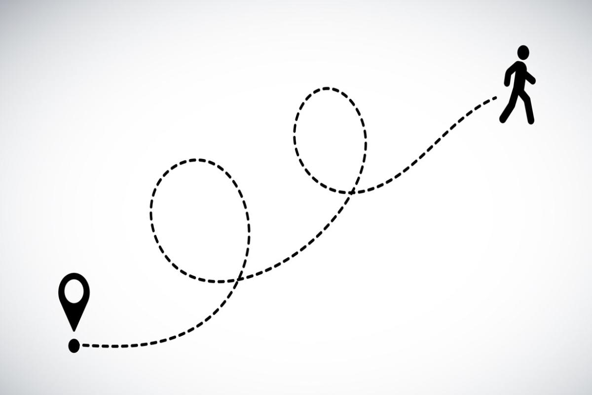 Location icon with a winding path to a human figure