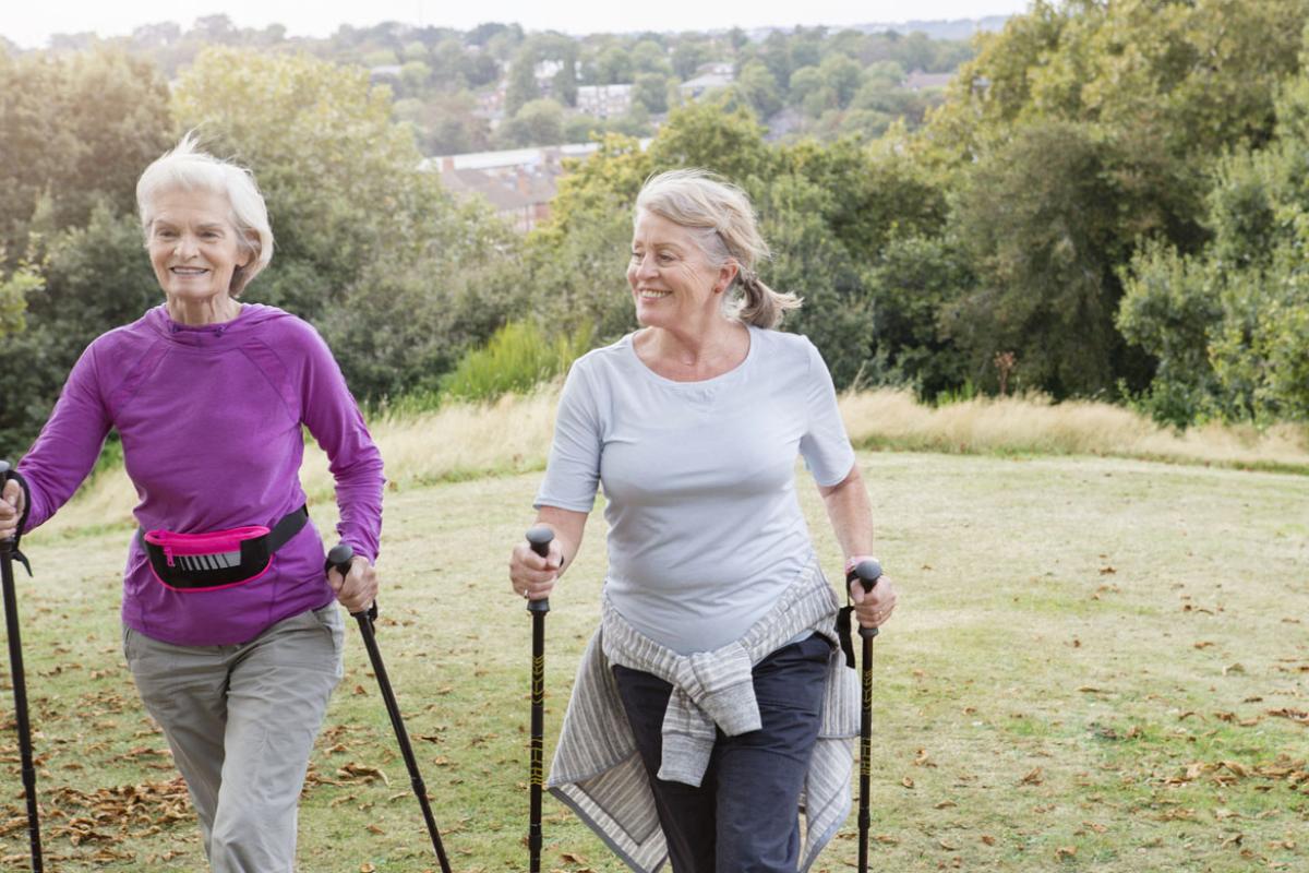 Two happy women on a walk