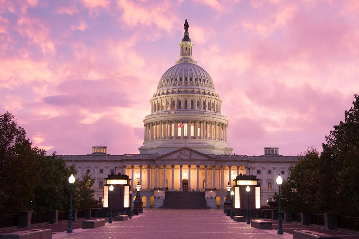 Sun sets on the United States Capitol building