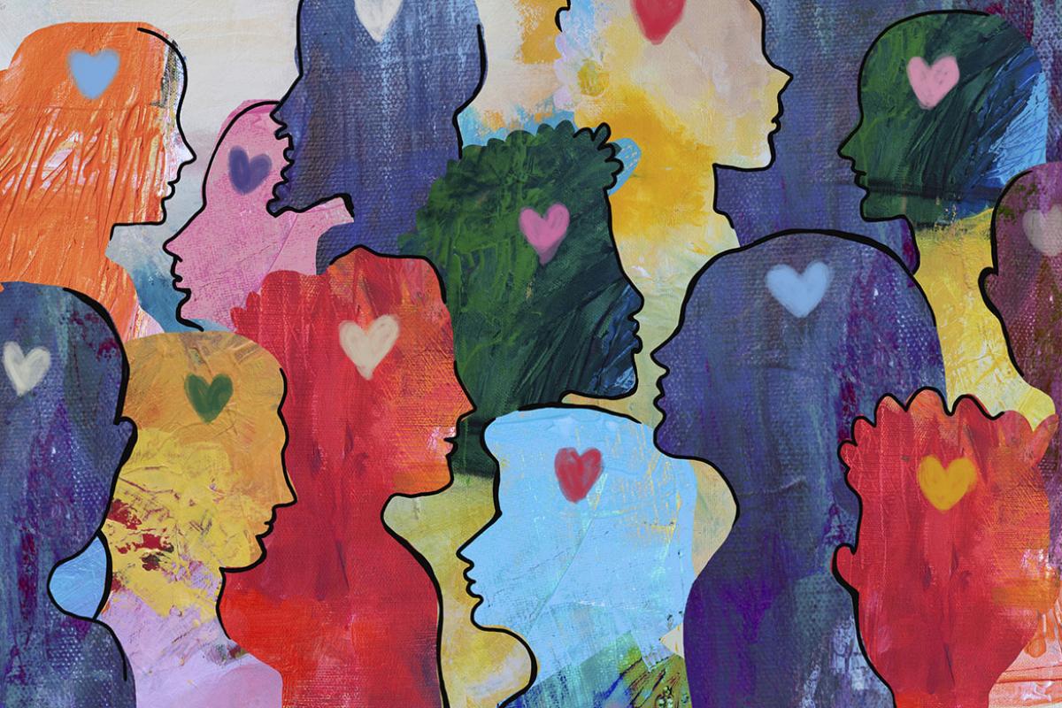 Group of profiles with hearts