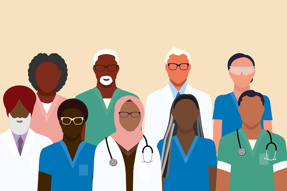 Crowd of diverse medical team professionals