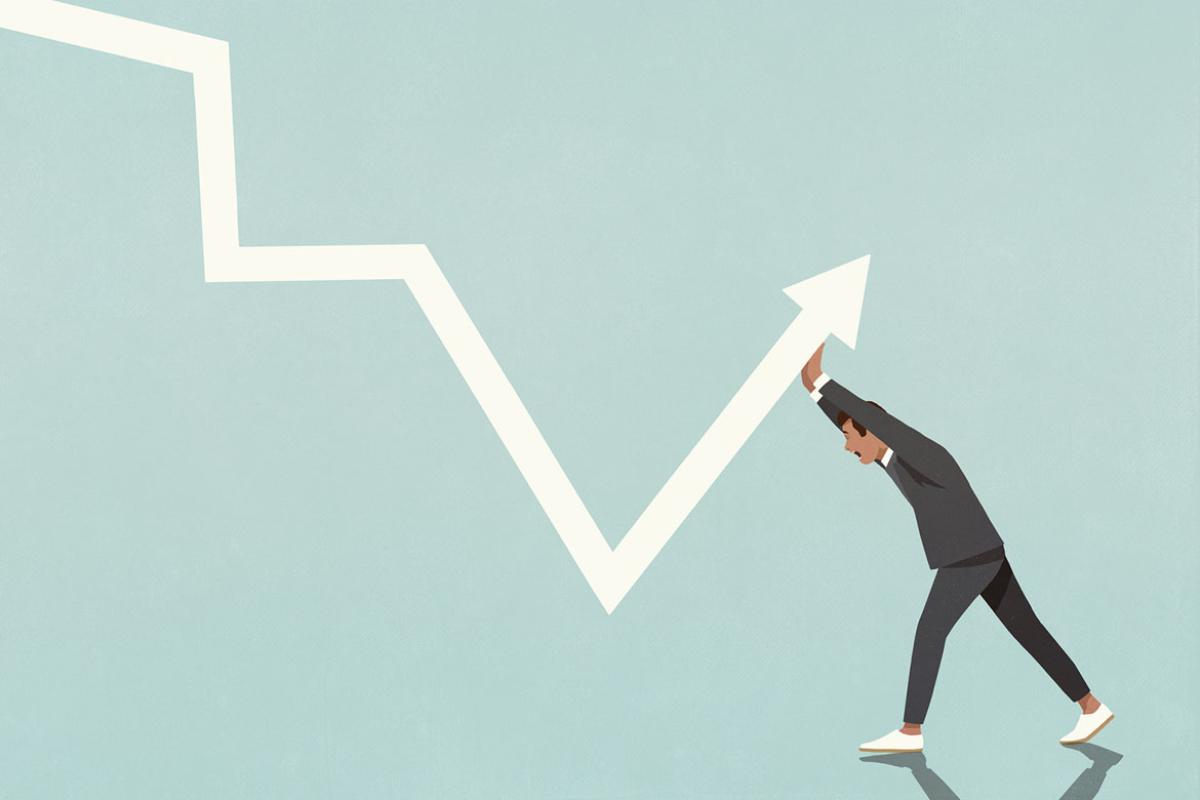 Figure holds an arrow trending up