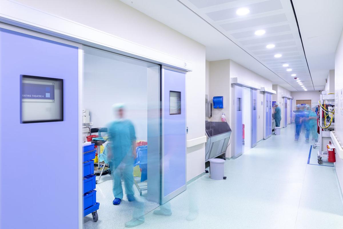 Bustling hospital corridor