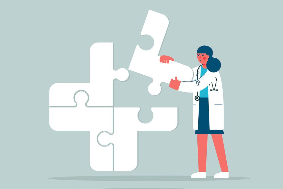 Physician puts together a giant puzzle