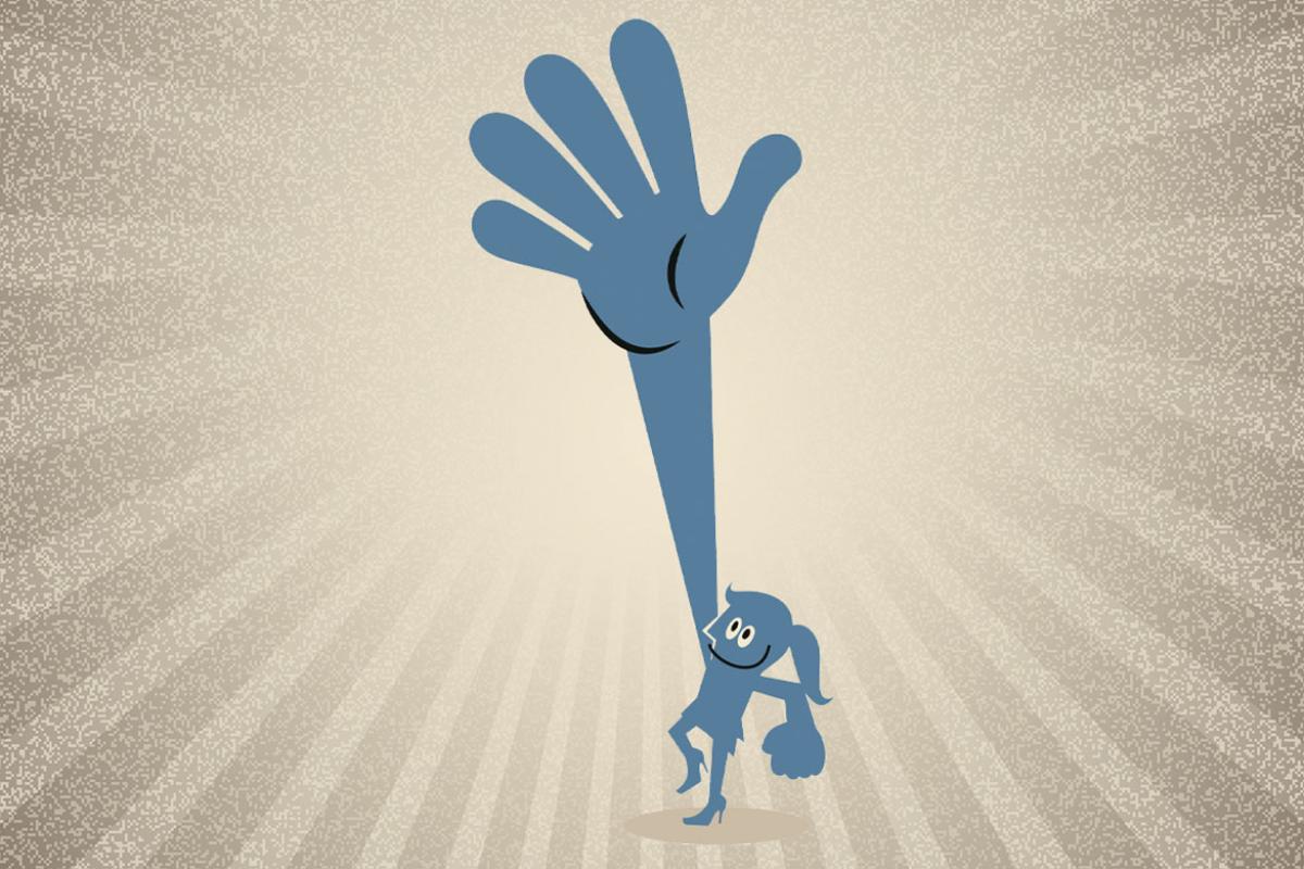Cartoon figure reaches out a helping hand
