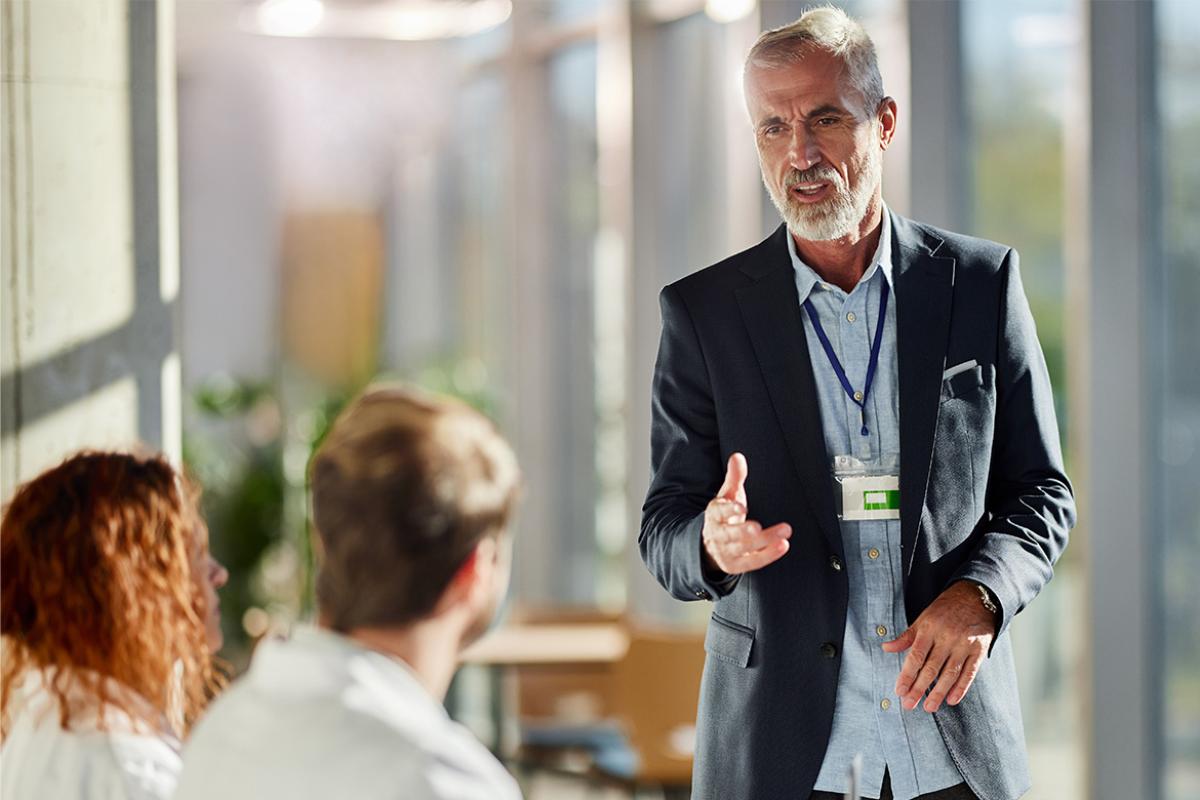 Person leads a meeting